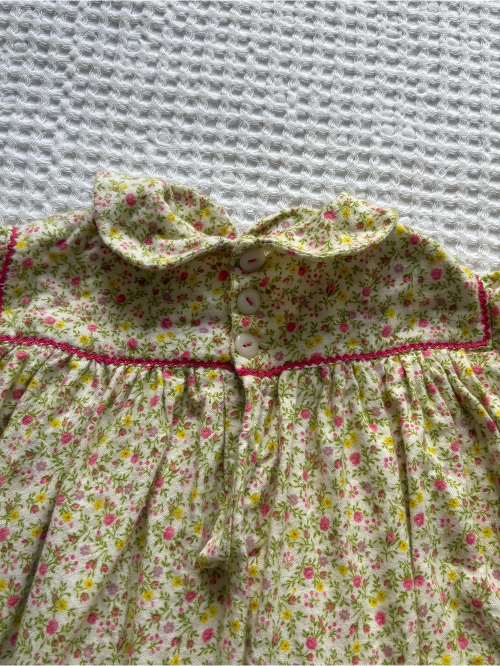 Vintage Floral Flannel Nightgown Bonnet Set Ric Rac Pioneer Cottagecore 2T/3T - Picture 5 of 7